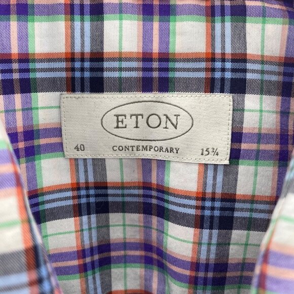 Eton Plaid Long Sleeve Button Down Shirt Men’s Size M - Picture 4 of 7